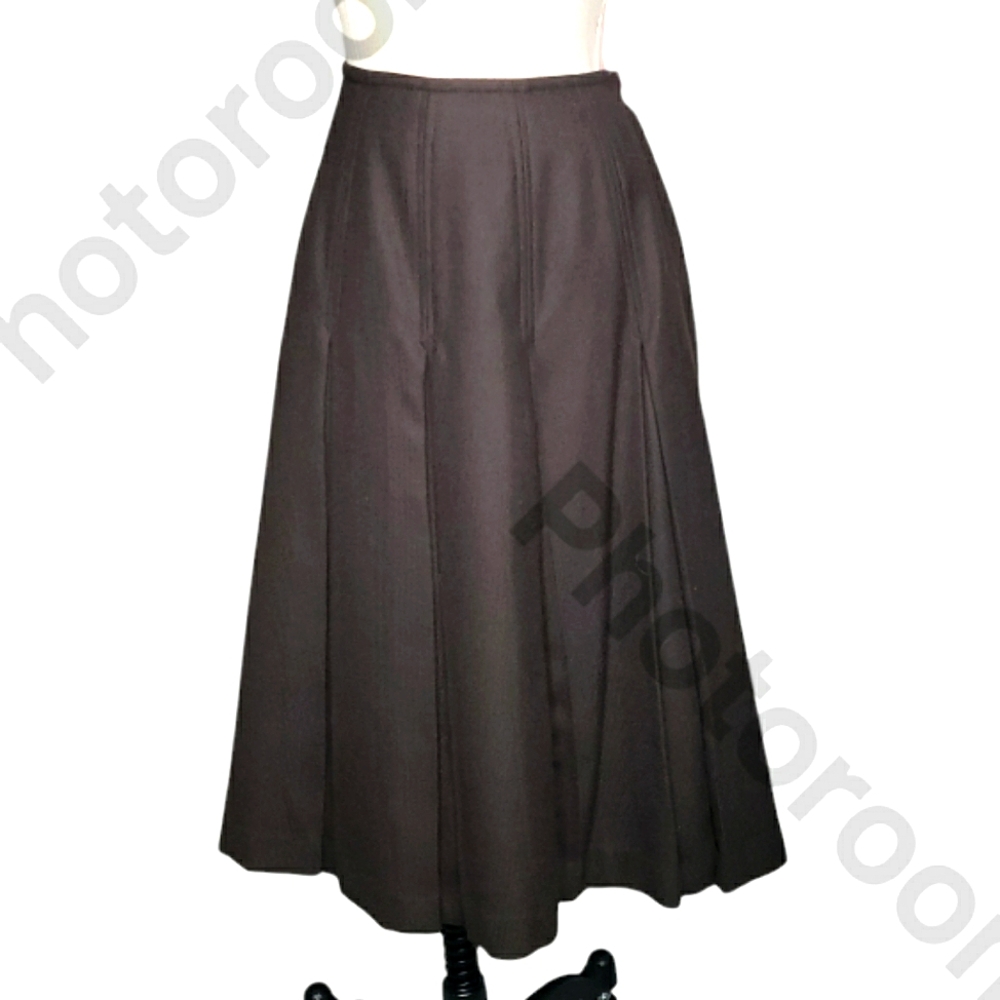 Herman Geis Vintage Brown 8 Skirt Ribbed Texture Wool Box Pleated Academia Prof